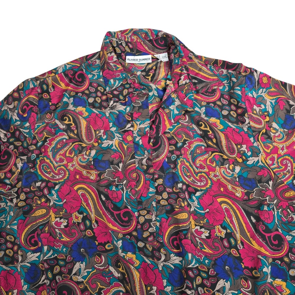 Alfred Dunner Womens 14 Paisley Floral Smocked Waist Blouse Multi-Color Vintage